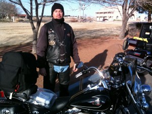 Me standing behind my Heritage Softail Classic, heading to Tombstone, AZ.